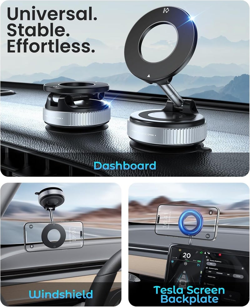 Jononser Magnetic Suction Cup Phone Mount for Magsafe, 360° Adjustable Magnetic Car Phone Holder, Pocket Size Foldable Car Mount, Phone Holders for Your Car for iPhone 17 16 15 14 13 12 Series,Silver - Image 2